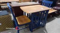Blue and pine kitchen table with two chairs