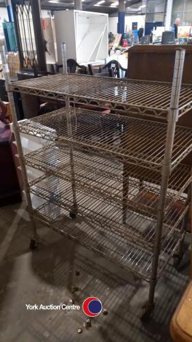 Sturdy metal shelving unit on wheels