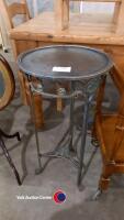 Vintage heavy wrought iron stand with glass inserts