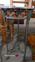 Vintage heavy wrought iron stand with glass inserts - 3