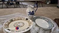 2 large vintage platters and large water jug