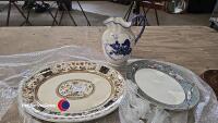 2 large vintage platters and large water jug - 5