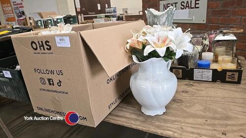 Box of vases and flowers