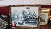 Gold framed blue oil on canvas - 2