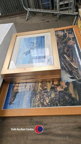 3 x WW2 aircraft prints and jigsaw spitfire picture