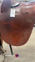 Excellent quality leather Australian cob saddle and bridle ect. Beautifully worked in brown leather with brass fittings. Used three times. In excelle - 2