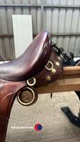 Excellent quality leather Australian cob saddle and bridle ect. Beautifully worked in brown leather with brass fittings. Used three times. In excelle - 3