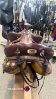 Excellent quality leather Australian cob saddle and bridle ect. Beautifully worked in brown leather with brass fittings. Used three times. In excelle - 4