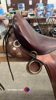 Excellent quality leather Australian cob saddle and bridle ect. Beautifully worked in brown leather with brass fittings. Used three times. In excelle - 6