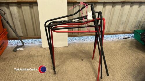 3 Black & red metal saddle stands