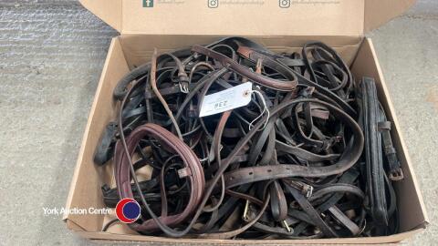 Box of Assorted Leather - includes Brow Bands/Bridle Parts/Stirrup Leathers/Foal Head Collars