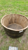 Half old oak barrel planter