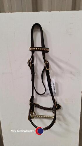 Cob top quality English cob inhand bridle, brass brow, stitched nose, fancy brass buckles, 5.5' horseshoe bit