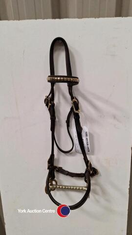 Cob top quality English cob inhand bridle, brass brow, stitched nose, fancy brass buckles, 5.5' horseshoe bit