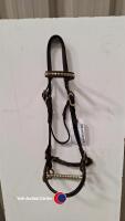Cob top quality English cob inhand bridle, brass brow, stitched nose, fancy brass buckles, 5.5' horseshoe bit