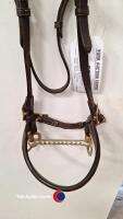 Cob top quality English cob inhand bridle, brass brow, stitched nose, fancy brass buckles, 5.5' horseshoe bit - 3