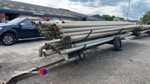 Approx 56 irrigation pipes 9m x 5in on pipe trailer,Trailer needs wheel and tyre