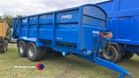 Stewart GX 18-23S 18T grain/silage trailer, nearly new Michelin tyres 560/60R22.5, rear drawbar, load sensing air brakes with ABS, hydraulic brakes, hydraulic rear door with grain chute, silage sides. 2016