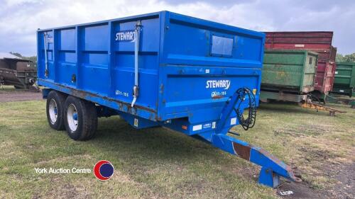 2011 Stewart GX11-15S 11T tandem axle tipping trailer with removable sides, making 16ft 6 ins flatbed trailer. LED lights, super singles