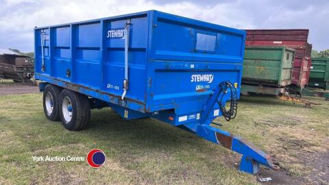 2011 Stewart GX11-15S 11T tandem axle tipping trailer with removable sides, making 16ft 6 ins flatbed trailer. LED lights, super singles