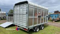 Unused Ifor Williams DP120S 12ft twin axle livestock trailer, fold down front flap and large dividing gate - 4