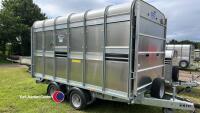 Unused Ifor Williams DP120S 12ft twin axle livestock trailer, fold down front flap and large dividing gate - 5