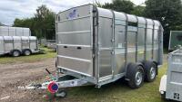 Unused Ifor Williams TA510G 12ft twin axle livestock trailer, fold down front flap and large dividing gate - 2