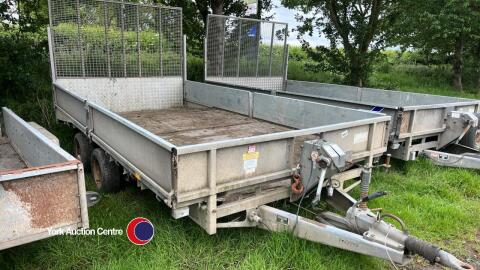 Ifor Williams LM147G twin axle plant trailer, full width ramp, sides, beaver and manual winch 3500kg