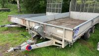 Ifor Williams LM147G twin axle plant trailer, full width ramp, sides, beaver and manual winch 3500kg - 2