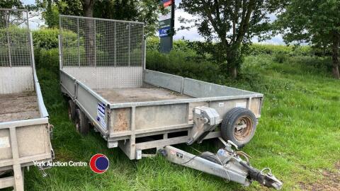 Ifor Williams LM147G twin axle plant trailer, full width ramp, sides, beaver and manual winch 3500kg