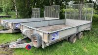 Ifor Williams LM147G twin axle plant trailer, full width ramp, sides, beaver and manual winch 3500kg - 2