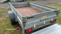 Brenderup 2260 S single axle trailer, 1000kg, tilting bed, overall 408x204x90; internal 258x153x40. Steel construction with faced plywood floor, age unknown, brakes need attention/servicing - 3
