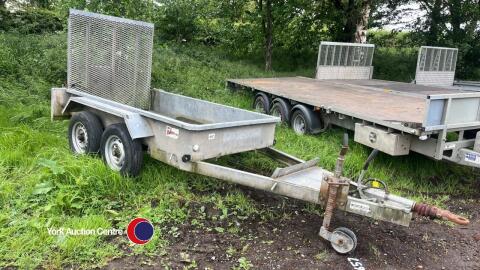 8 x 4 plant trailer c/w twin axles, ramp rear door, mesh floor and bucket rest