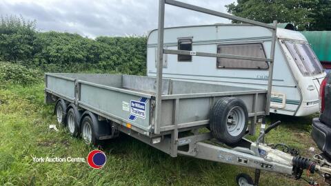 Ifor Williams LM146 14ft x 6ft tri-axle flat bed trailer, c/w ramps
