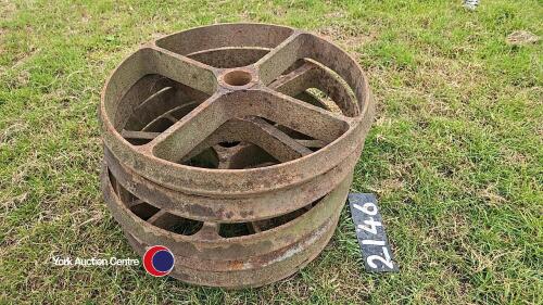 Set of 6 Cambridge roller rings. 2.5in shaft size, 23in diameter