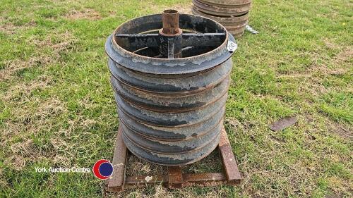Set of 7 roller rings with very little use. 2.5 in shaft size, 20 in diameter