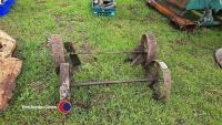 Pair of axles from a hayrack with cast iron wheels - 2