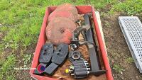 Box of Kverneland discs and JD spares etc - 2