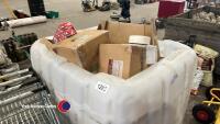 Large crate of new light bulbs and farm shop labels etc