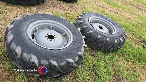 Pair 14.9-13-24 MF tractor wheels and Dunlop tyres