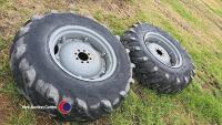 Pair 14.9-13-24 MF tractor wheels and Dunlop tyres - 2