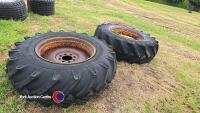 Pair 16.9-28 MF tractor wheels and tyres