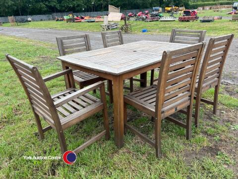 Teak garden table and chair set with 6 chairs