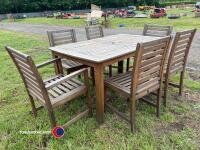 Teak garden table and chair set with 6 chairs