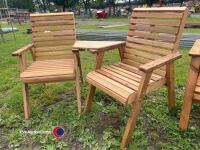 2 x solid oak garden chairs with side table - 2