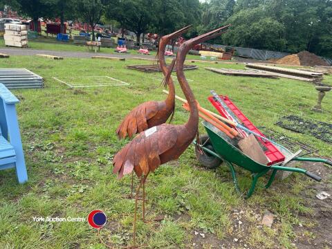 2 x rusty tin birds garden ornament