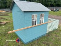 4ft x 4ft children's playhouse with 4ft x 4ft garden and fence, wood treated and painted, new - 3