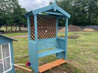 4ft 6ins wooden garden arbour with lattice back, treated wood, and painted, new