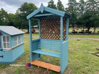 4ft 6ins wooden garden arbour with lattice back, treated wood, and painted, new - 2