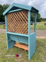 4ft 6ins wooden garden arbour with lattice back, treated wood, and painted, new - 4